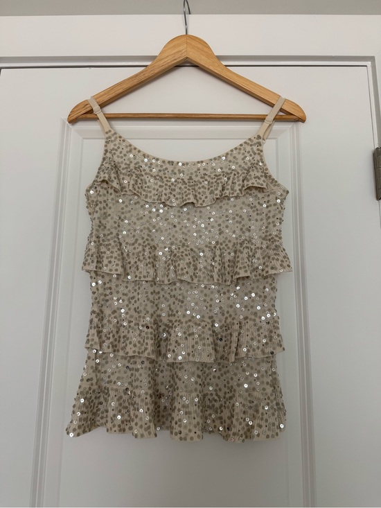 INC International Concepts Tops - INC International Concepts Beige Sequin Ruffle Cami